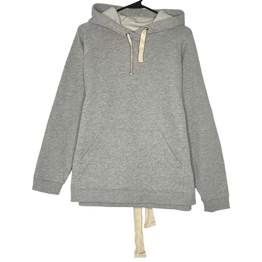 G. Label by Goop Womens Hoodie Medium Heather Gray Fleece Oversized Slits Ties